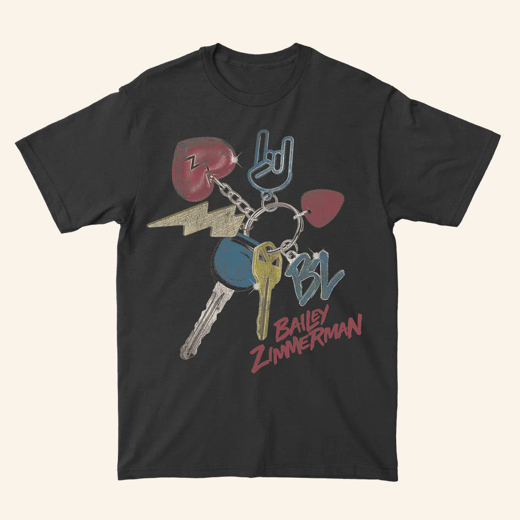 Bailey Zimmerman Merch Tour 2025 Keys Vintage Black T-Shirt Gifts For Dad Bailey Zimmerman Merch Tour 2025 Keys Vintage Black T-Shirt Gifts For Dad