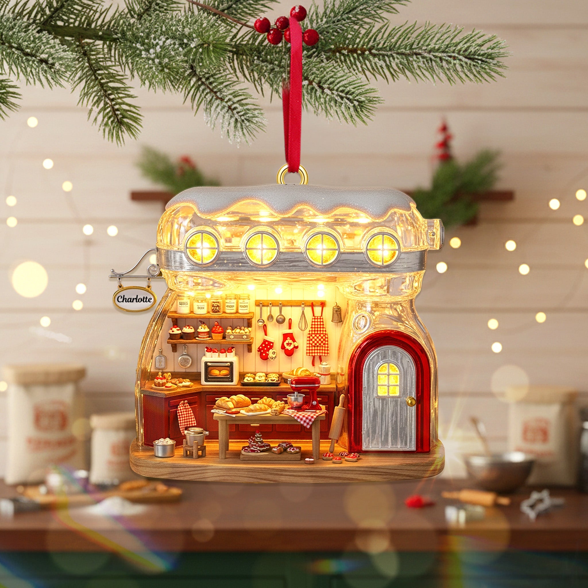 Baking Mixer Cozy House Acrylic Ornament, Personalized Gifts For Baking Lovers - Family Christmas Ornament Gift