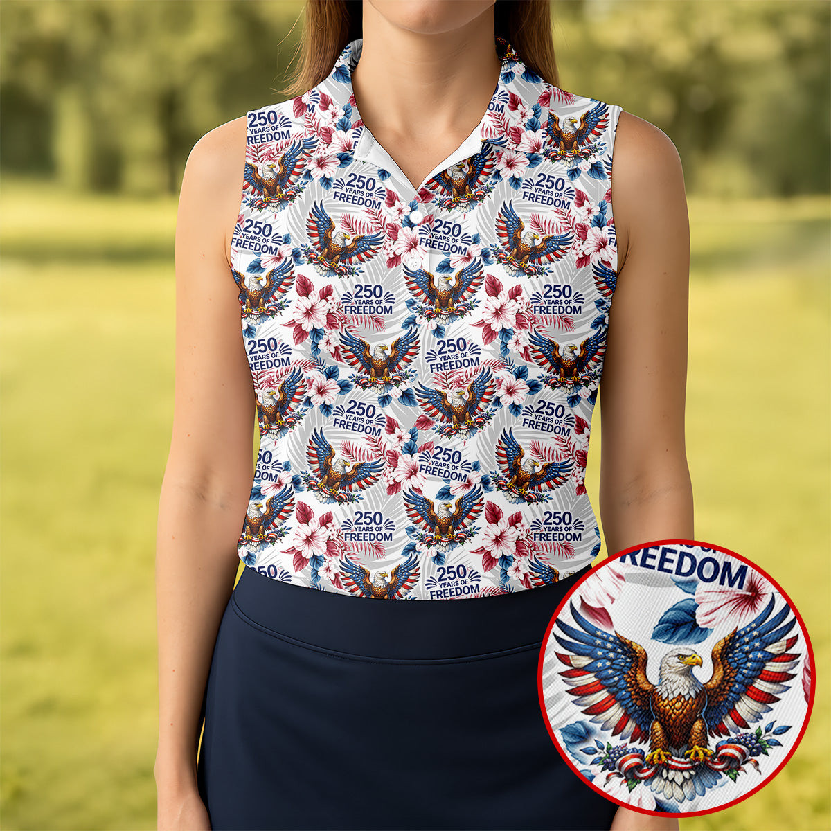Bald Eagle 250 Years Of Freedom US Sleeveless Polo Shirt Womens Golf Clothes Golf Gift Ideas