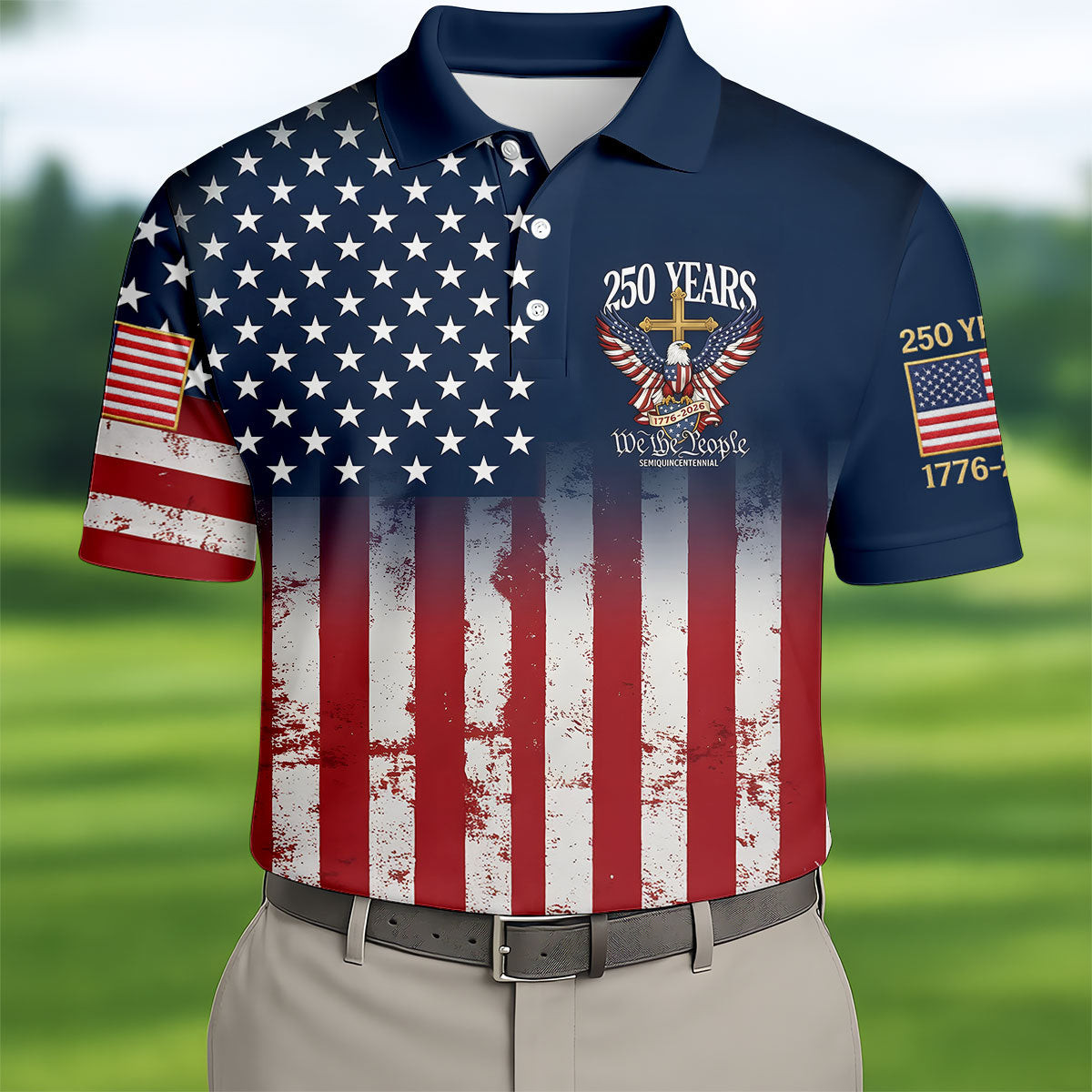 Bald Eagle 250 Years We The People Golf Polo Shirt Patriotic Golf Shirt Mens Gifts Golf