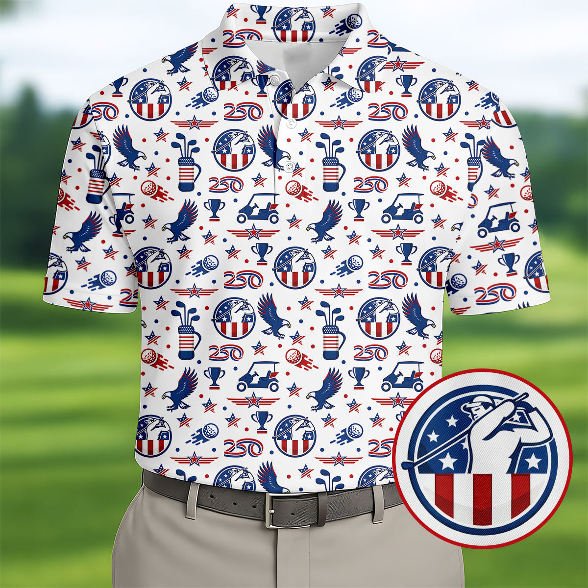 Bald Eagle America 250 Year Golf Polo Shirt Patriotic Golf Polos Golf Gifts For Men