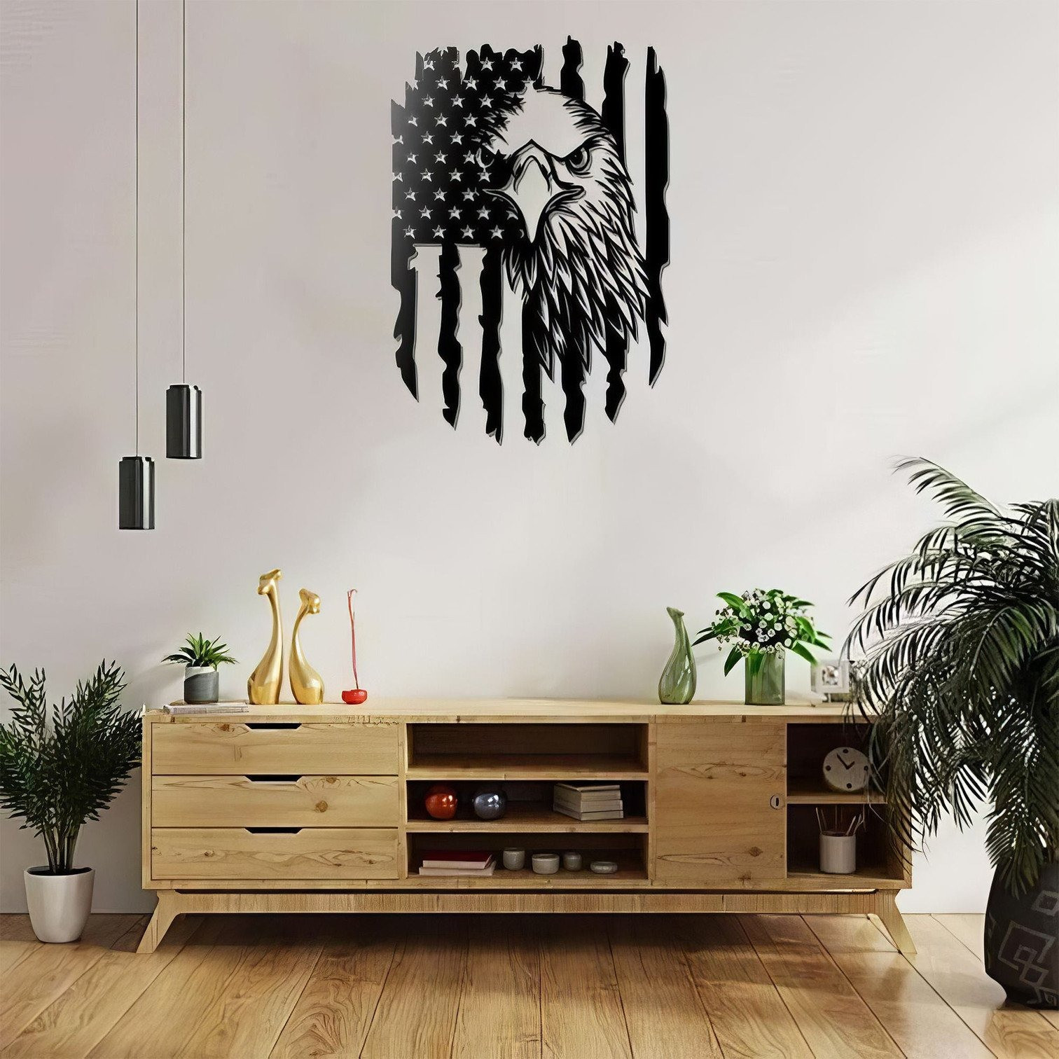 Bald Eagle American Flag Metal Sign Patriotic Merch Independence Day Decor