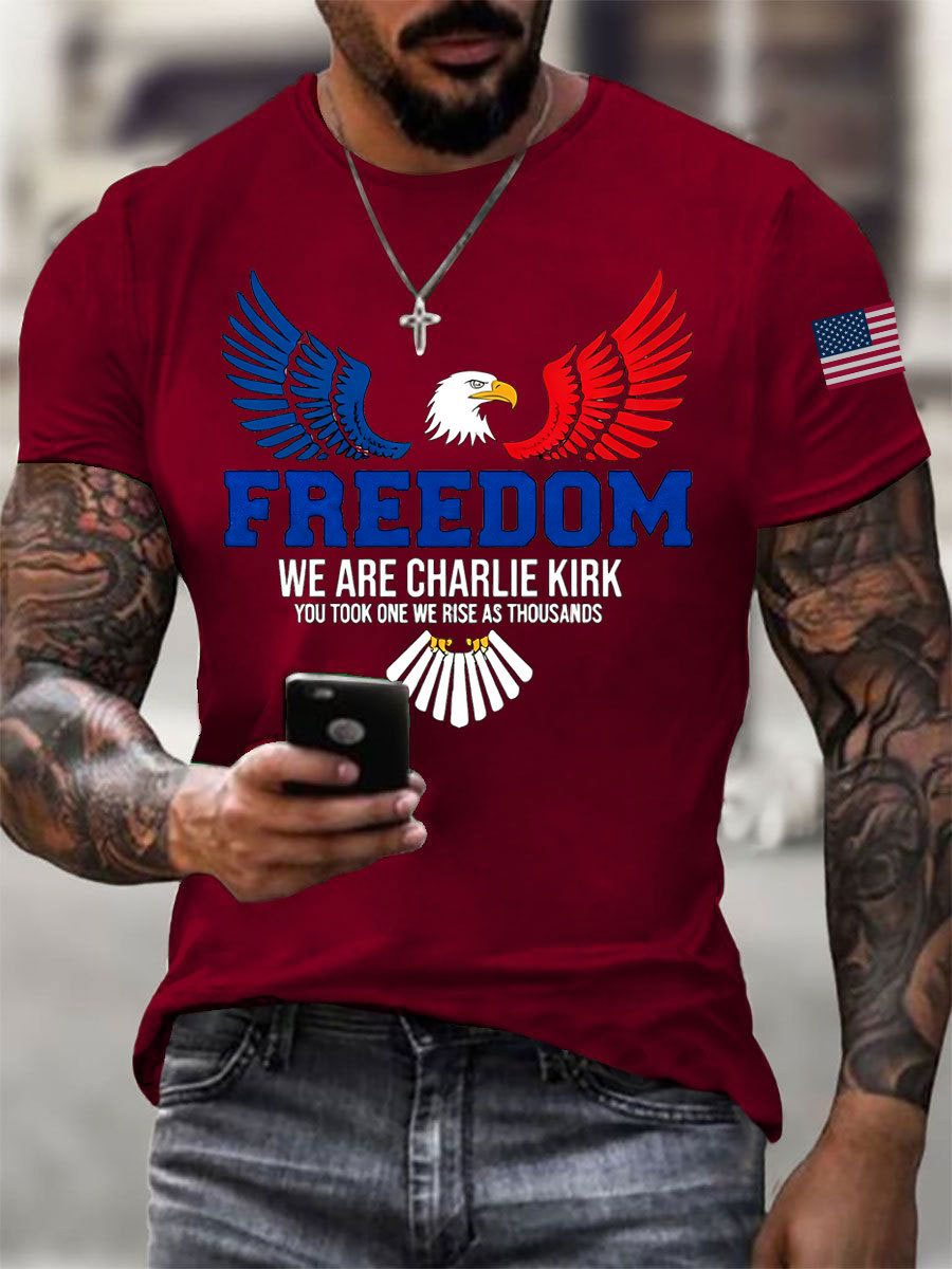 Bald Eagle Charlie Kirk Freedom T-Shirt We Are Charlie Red White Blueberries Clothing