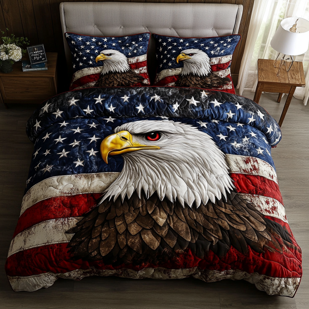 Bald Eagle Flight Quilted Bedding Set Bedroom Decorations Best Eagle Gifts For Dad