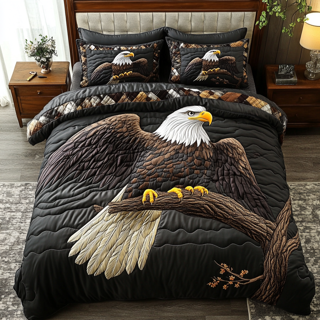 Bald Eagle Freedom Quilted Bedding Set Bedroom Decor Gifts For Eagle Lovers