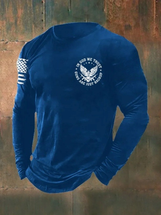 Bald Eagle In God We Trust Long Sleeve Shirt Guns Are Just Backup U.S Flag Veterans Gift Ideas