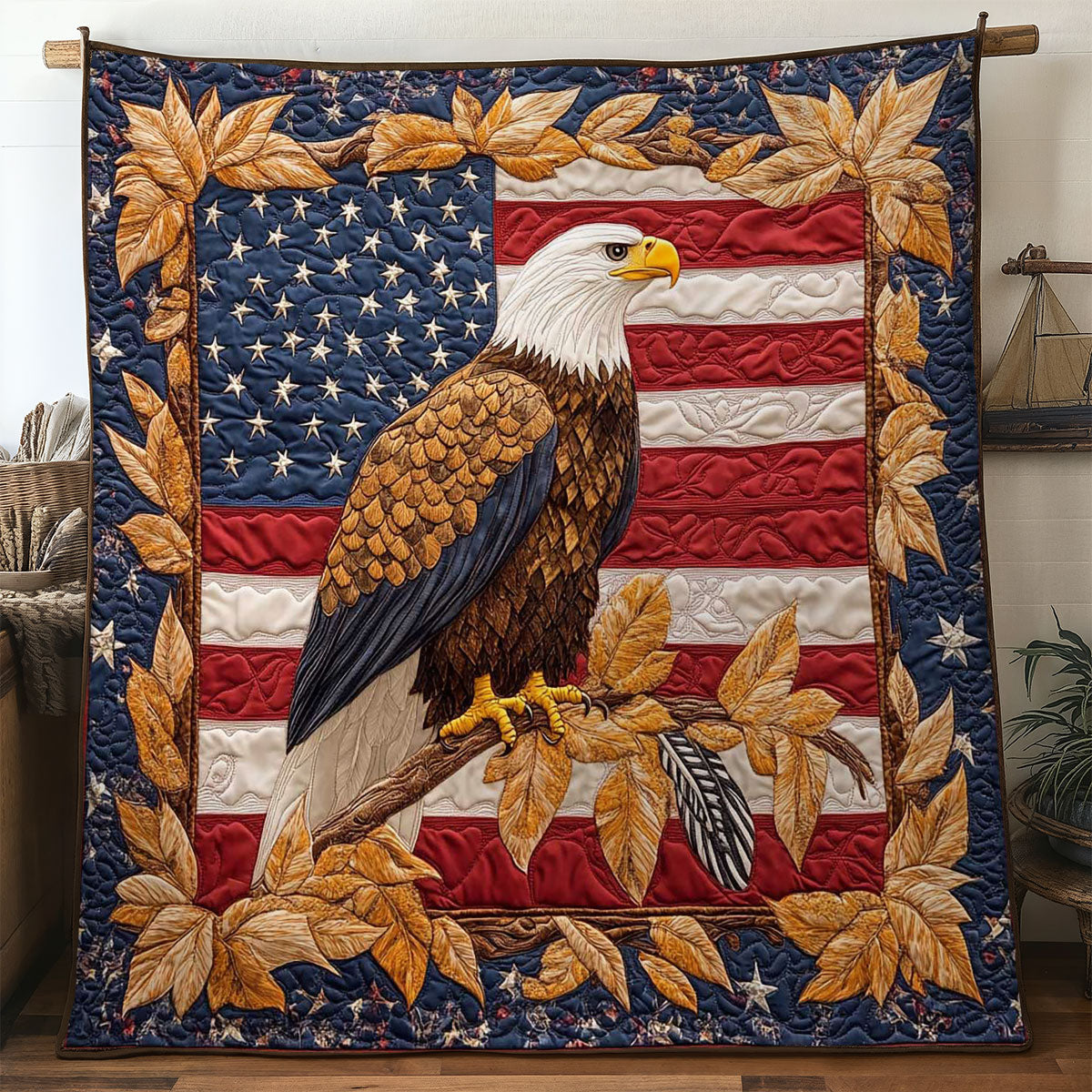 Bald Eagle Patriot Quilt Luxury Quilt Blanket for Elegant Home Decor