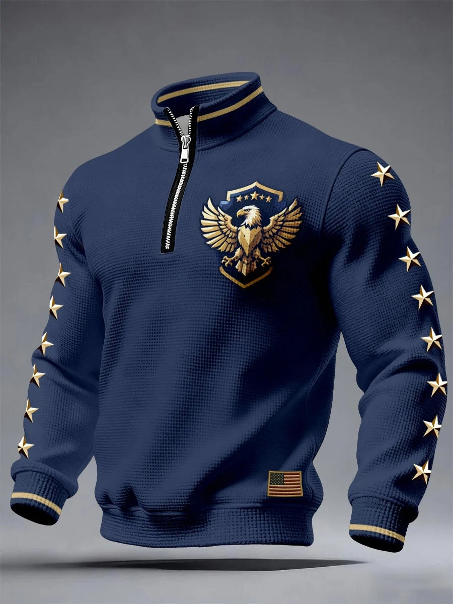 Bald Eagle Shield Quarter Zip Sweatshirt Mens Patriotic Apparel 250th Anniversary Fan Gear Gift
