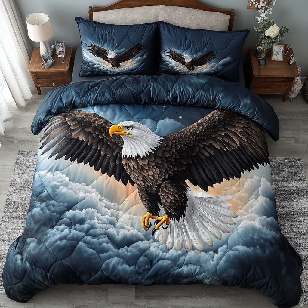 Bald Eagle Sky Quilted Bedding Set Bed Decorations Bald Eagle Gifts For Chrismas