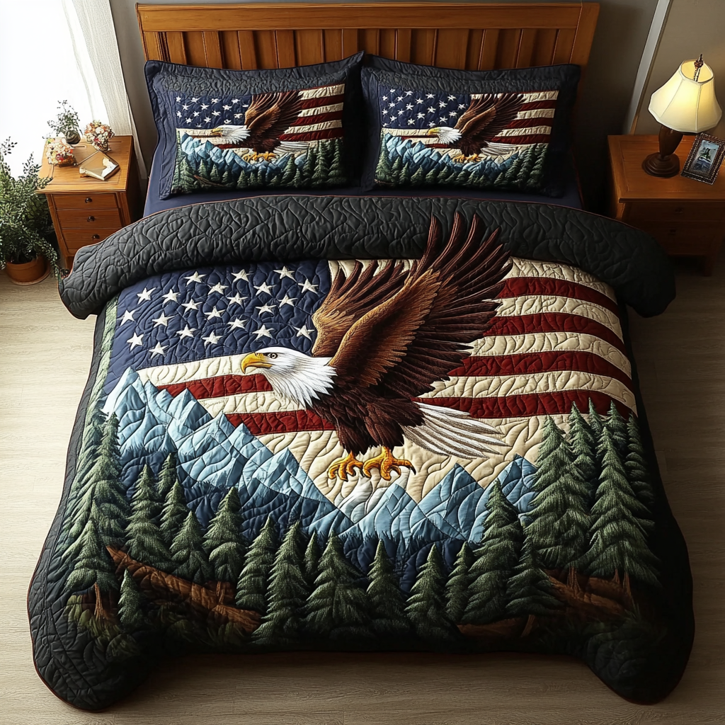 Bald Eagle Spirit Quilted Bedding Set Cozy Bedroom Decor Gifts For Eagle Lovers Christmas