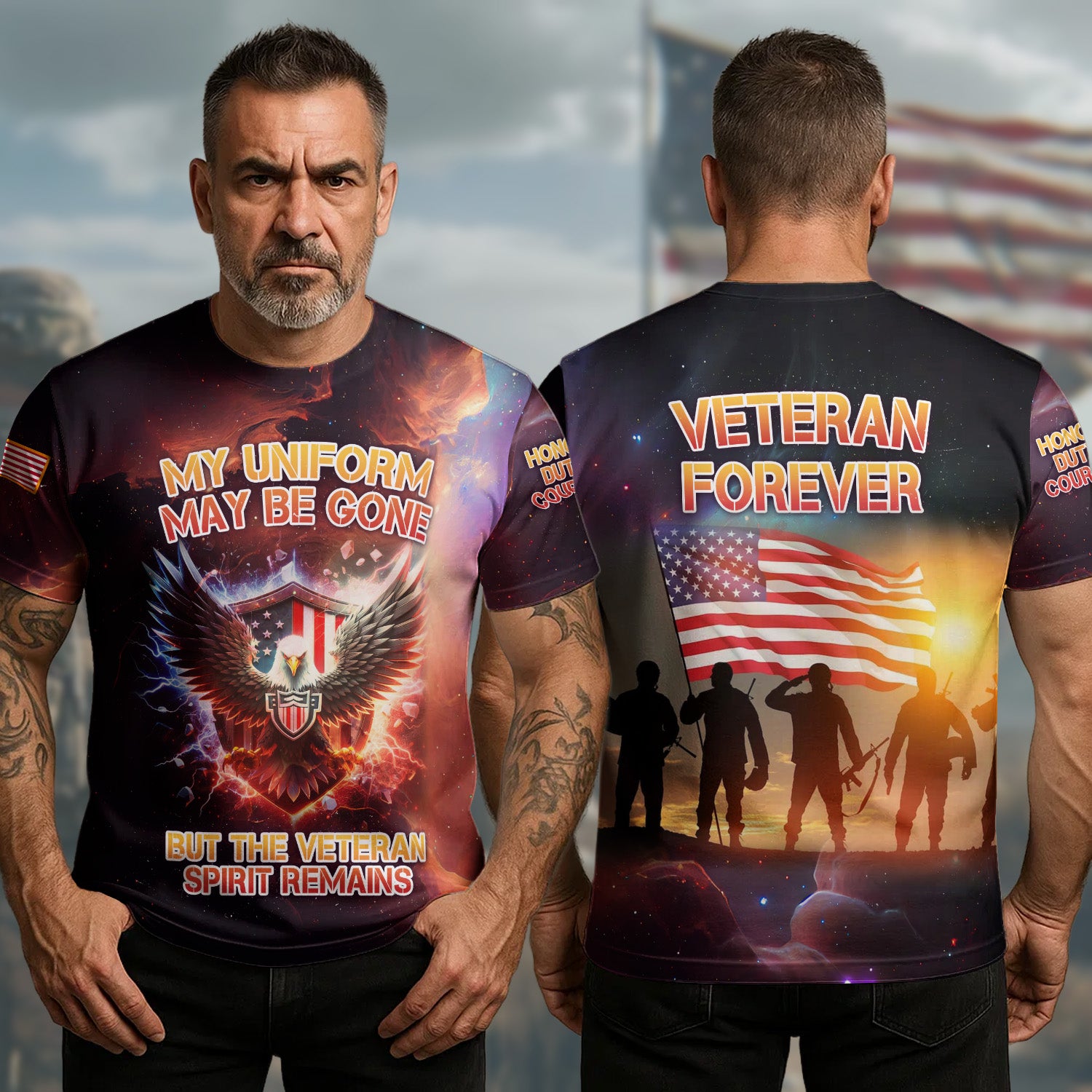 Bald Eagle U.S Veteran T-Shirt My Uniform May Be Gone But The Veteran Spirit Remains Gifts