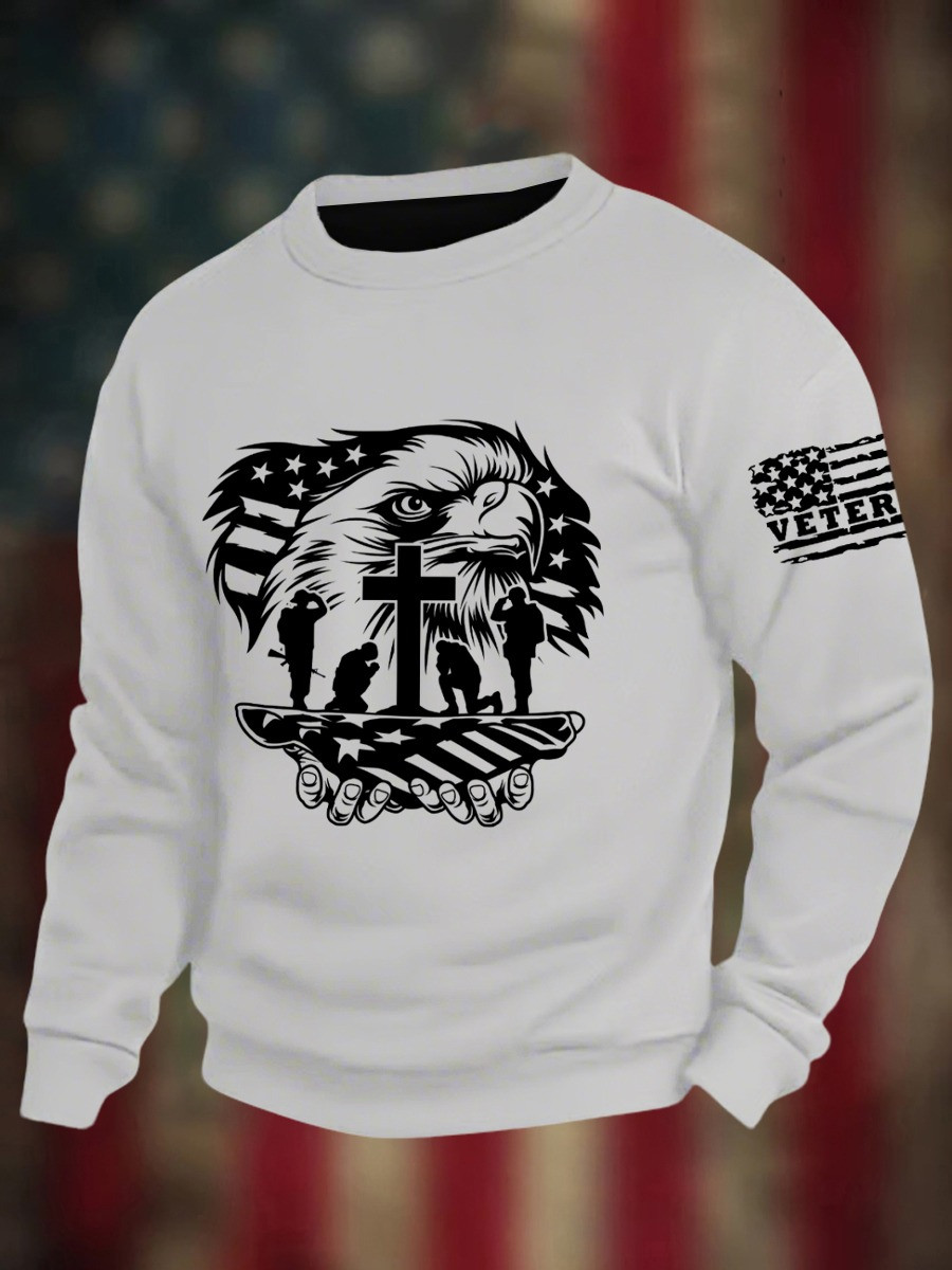 Bald Eagle U.S Veterans Sweatshirt Faith In Cross Honor Our Heroes Clothing