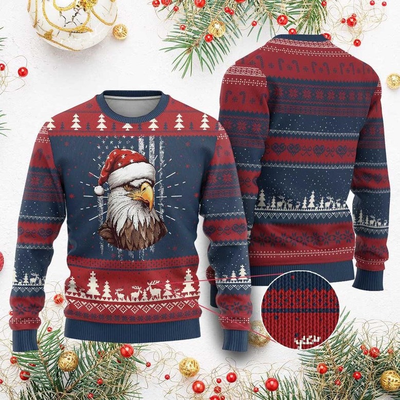 Bald Eagle Ugly Christmas Sweater Patriotic Jumper Xmas Holiday Gifts For US Citizens