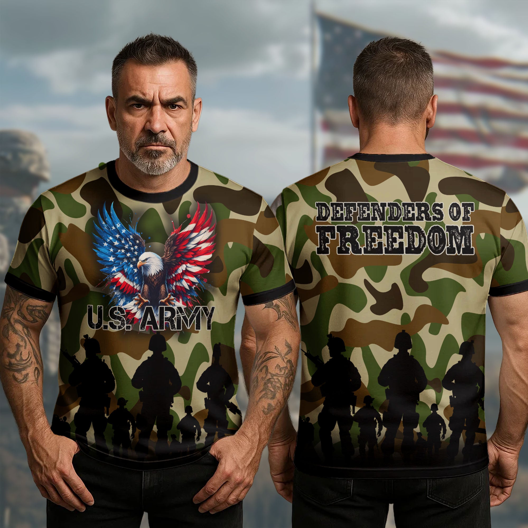 Bald Eagle US Army Veteran Camo T-Shirt Defender Of Freedom Proud Veteran Gift Ideas