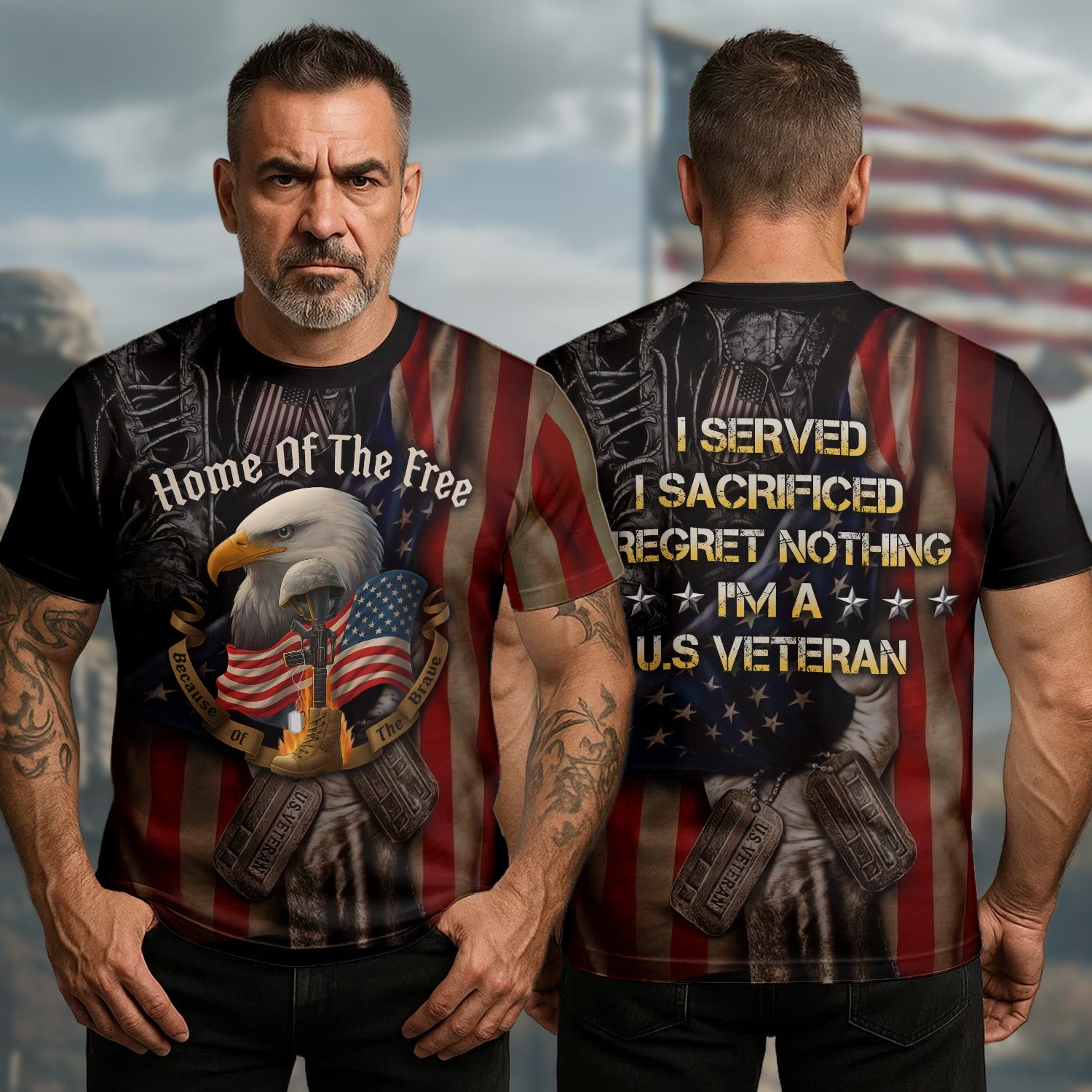 Bald Eagle US Army Veteran T-Shirt Home Of Free Military Appreciation Merch