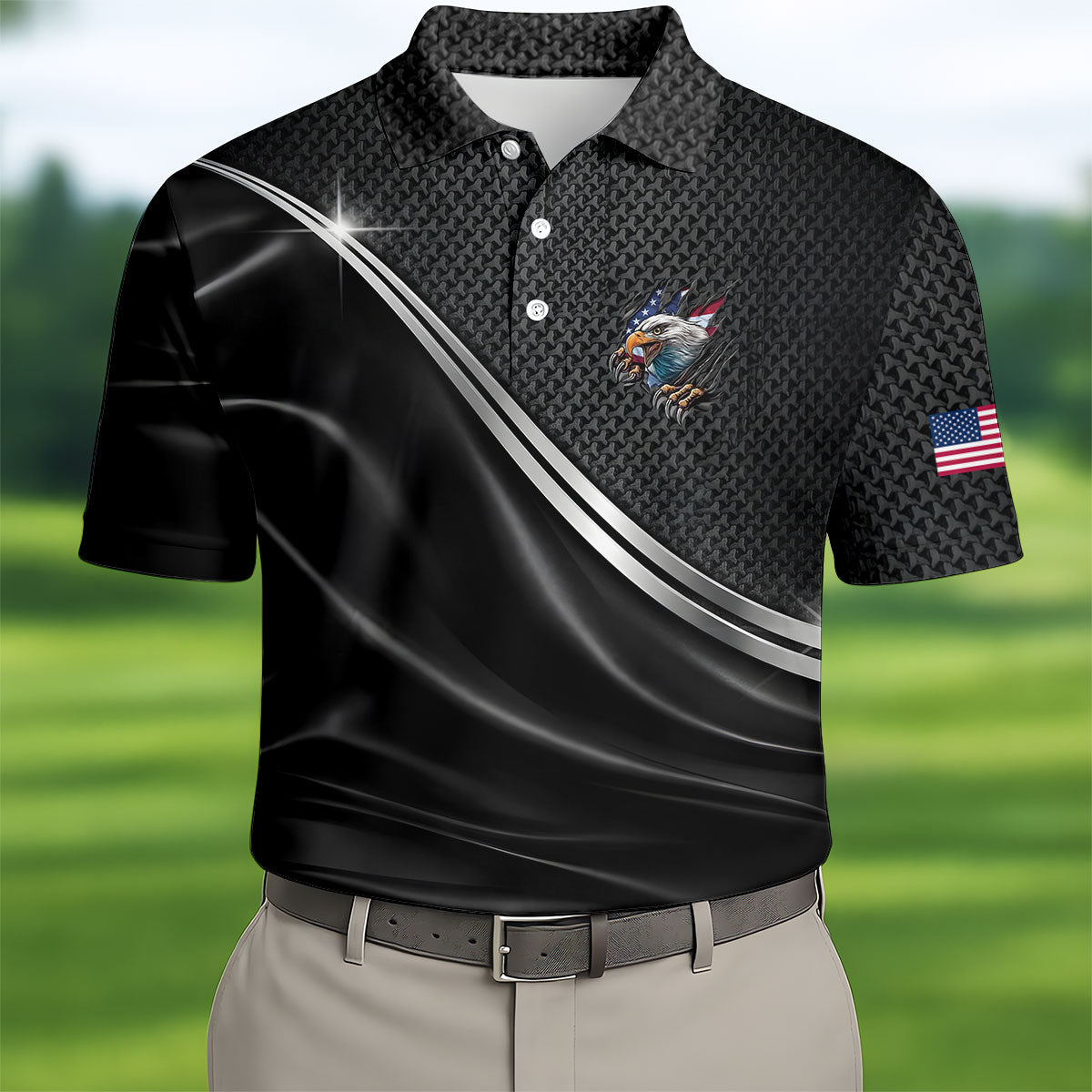 Bald Eagle US Flag Polo Shirt 4Th Of July Apparel Great Father's Day Gifts