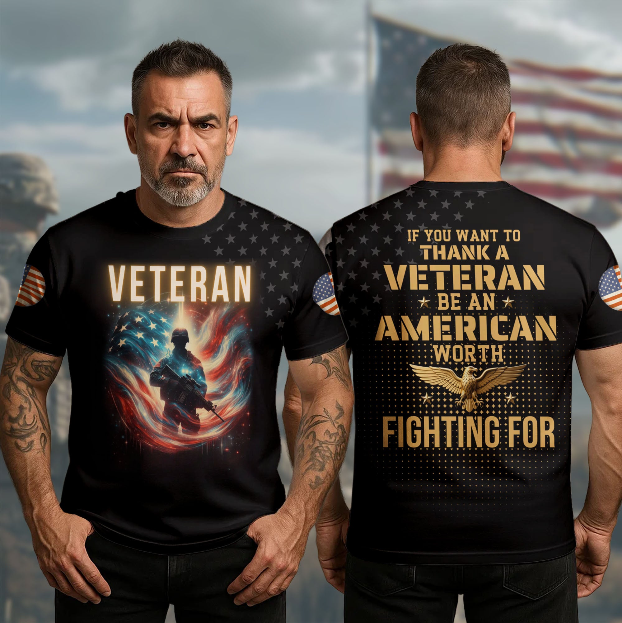 Bald Eagle US Veteran Design T-Shirt Be An American Worth Fighting For Veteran Clothing