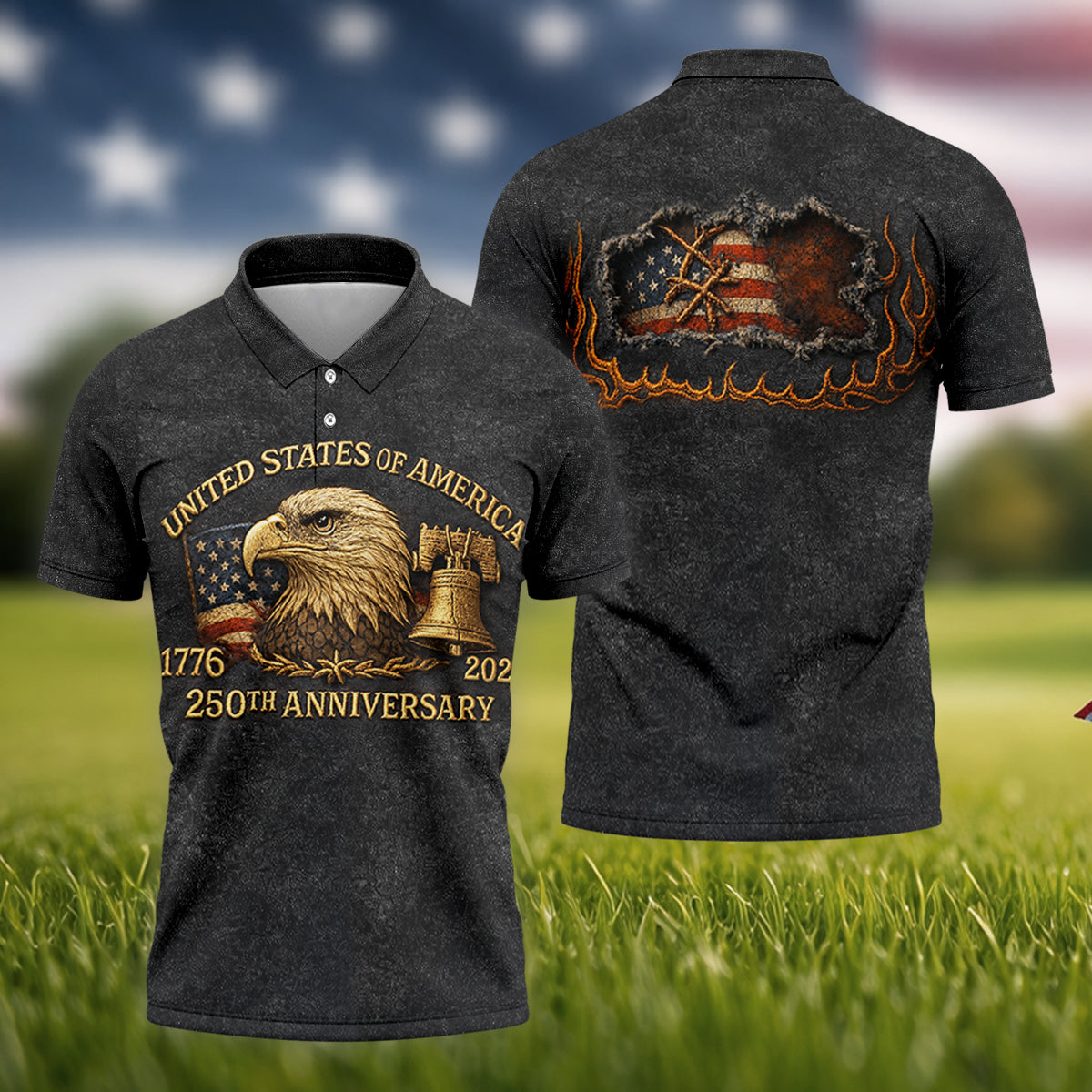 Bald Eagle USA 250Th Anniversary Golf Polo Shirt Mens Golf Shirts Gifts For Male Golfers