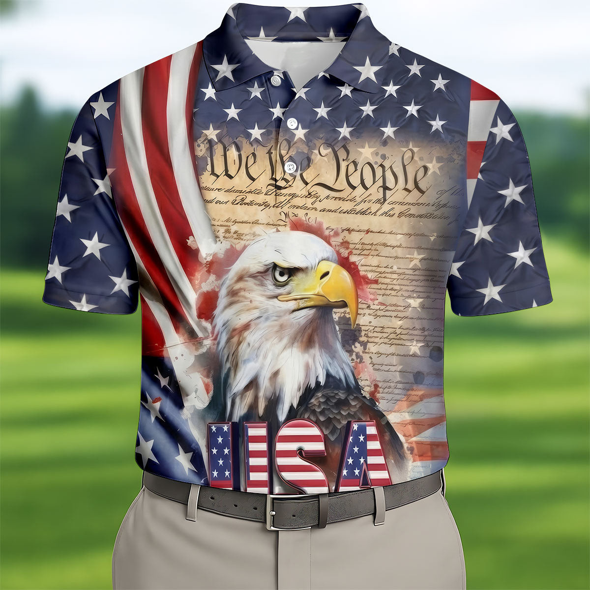 Bald Eagle USA We The People Polo Shirt 4th Of July Patriotic Apparel Gift For Patriots
