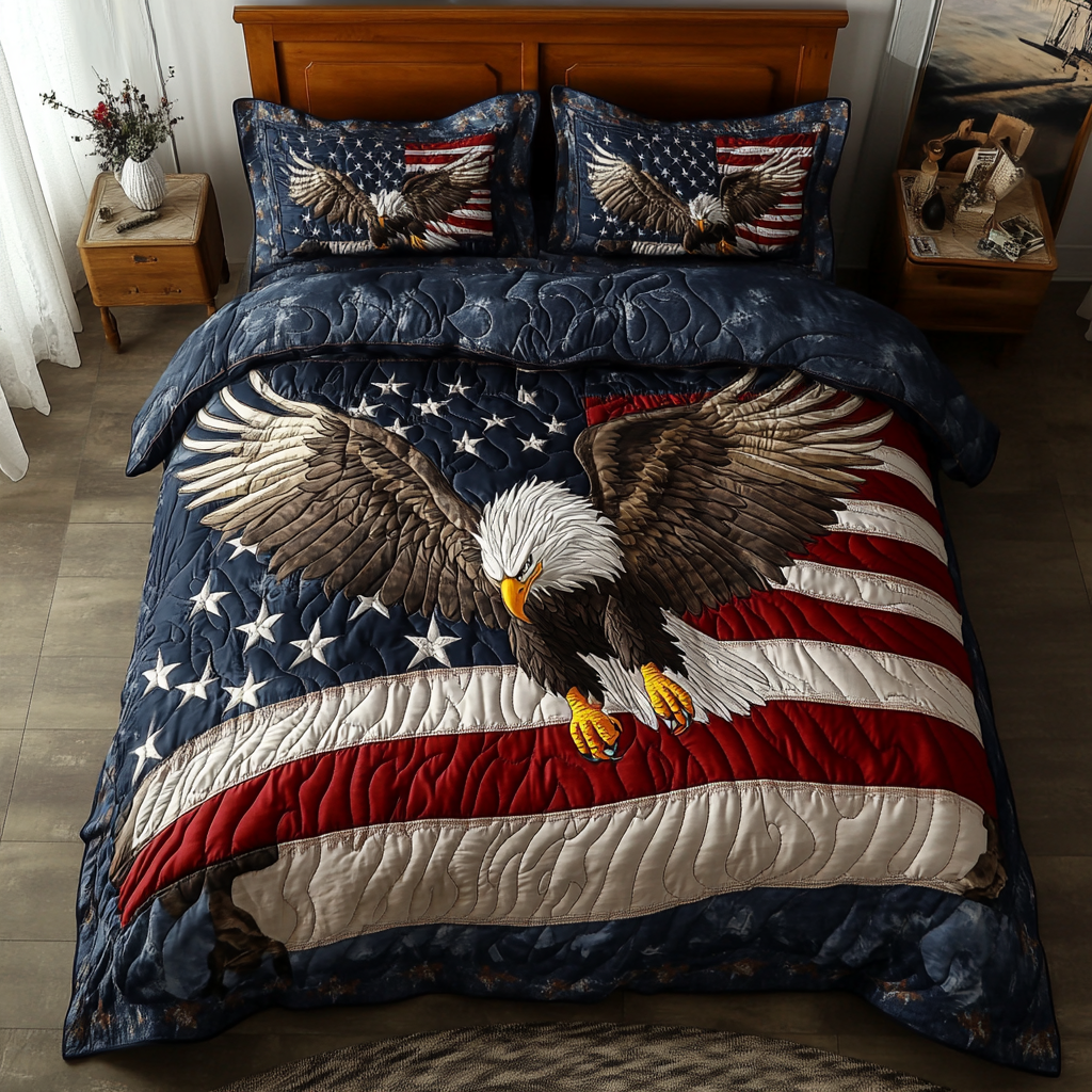 Bald Eagle View Quilted Bedding Set Bed Decor Best Eagle Items Gifts