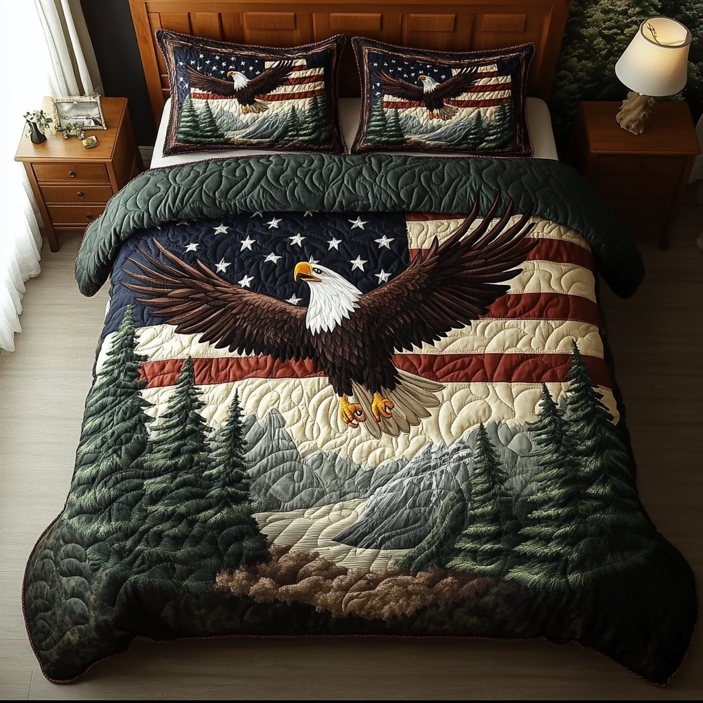 Bald Eagle Wings Quilted Bedding Set Bed Decorations Eagle Themed Gifts Chritsmas