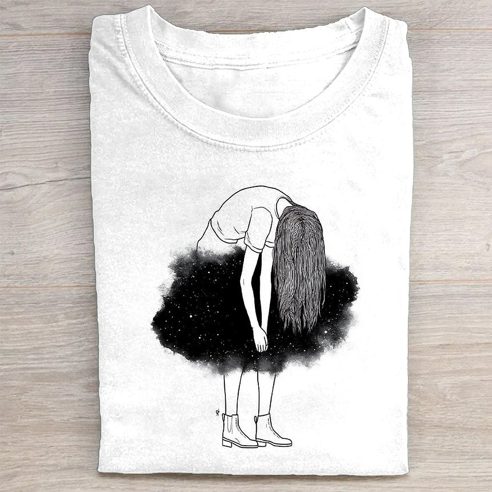 Ballet Dancer Sketch Art Print Women's Fashion Casual T-Shirt Elegant Dance Lover Tee