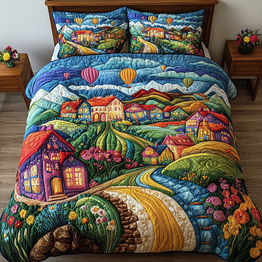 Balloon Bliss Quilted Bedding Set Floral Bedding King Size Quilt