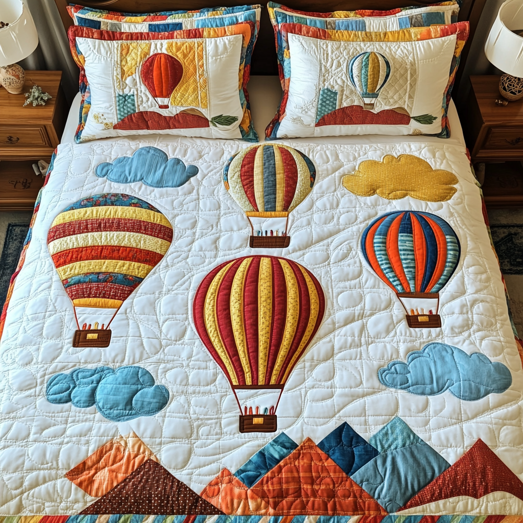 Balloon Breeze Quilted Bedding Set Bed Room Decoration Sky Air Balloon Gifts For Him