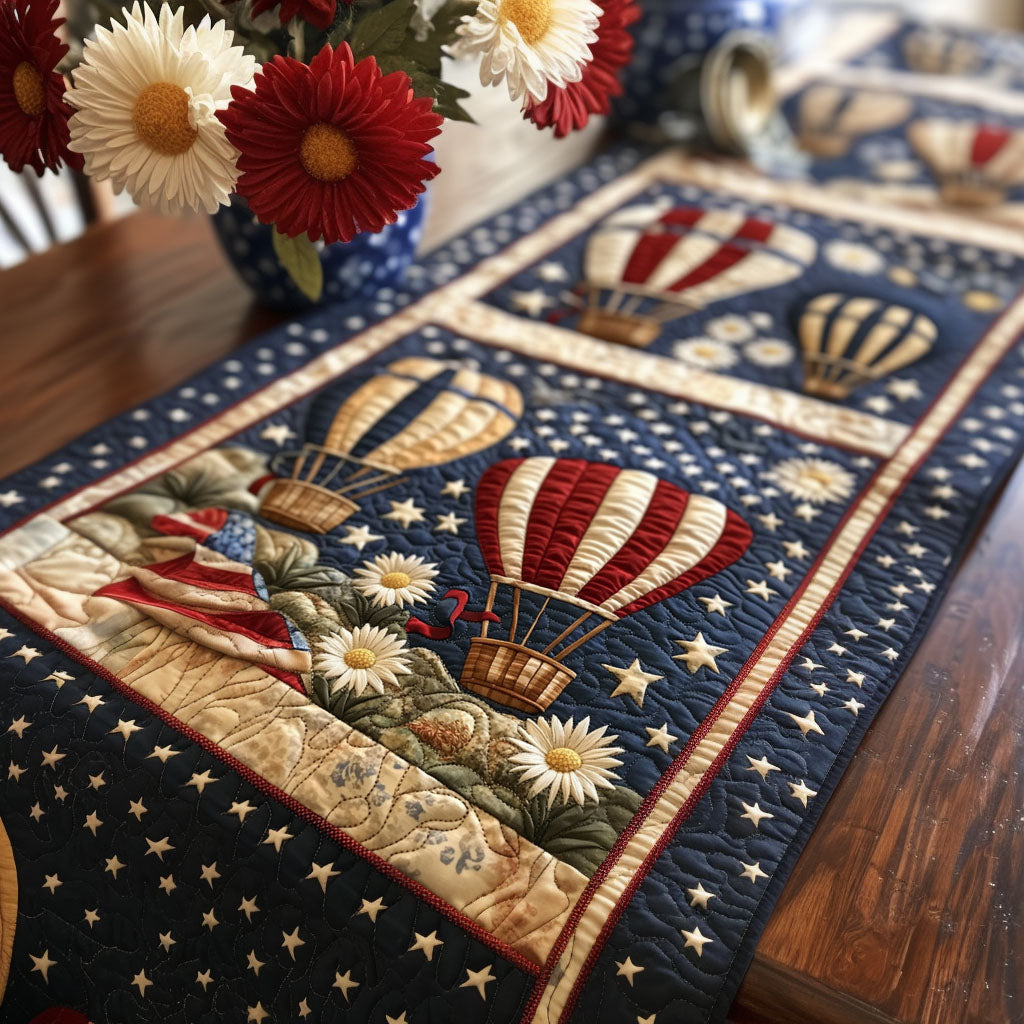 Balloon Fest Americana Quilted Table Runner Dining Room Decor Patriotic Christmas Gifts