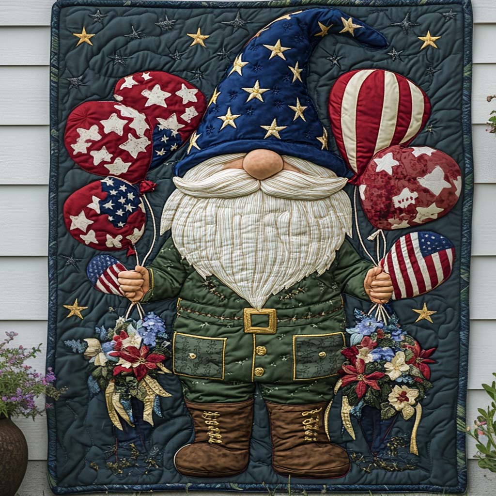Balloon Parade Gnome Quilted Blanket Home Bedding Decor Patriotic Gifts For Women
