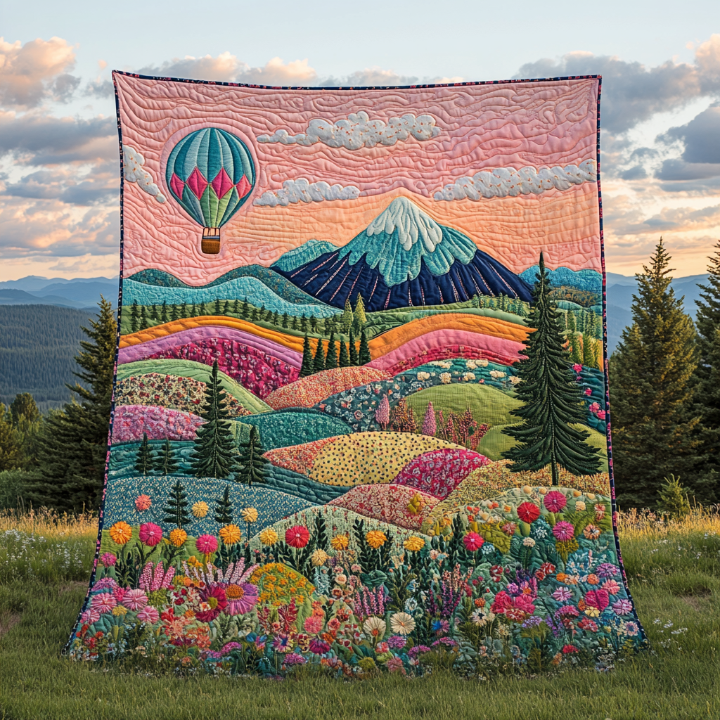 Balloon Serenade Quilted Blanket Holiday Throw Blanket Unique Sky Air Balloon Presents
