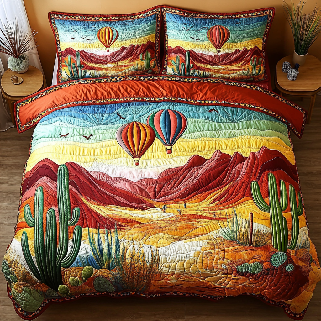 Balloon Sky Quilted Bedding Set Bed Decor Cactus Themed Gifts