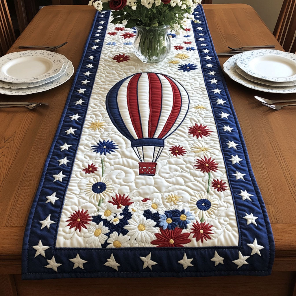 Balloons of Liberty Quilted Table Runner Dining Room Decor Ideas Gifts For A Patriotic Person
