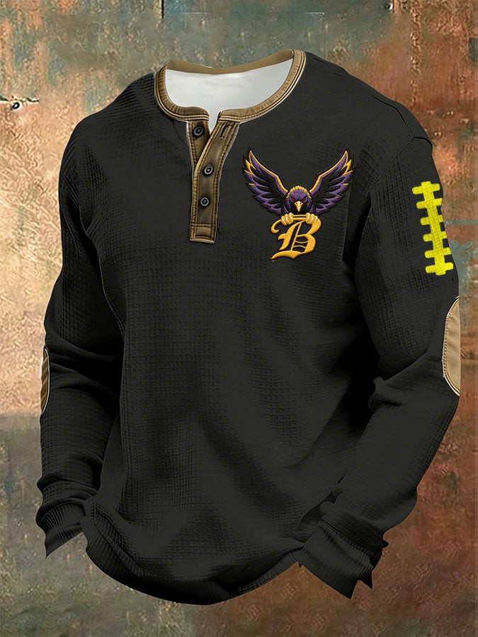 Baltimore Football Waffle Henley Shirt Game Day Ravens Merch Baltimore Strong Clothes Black