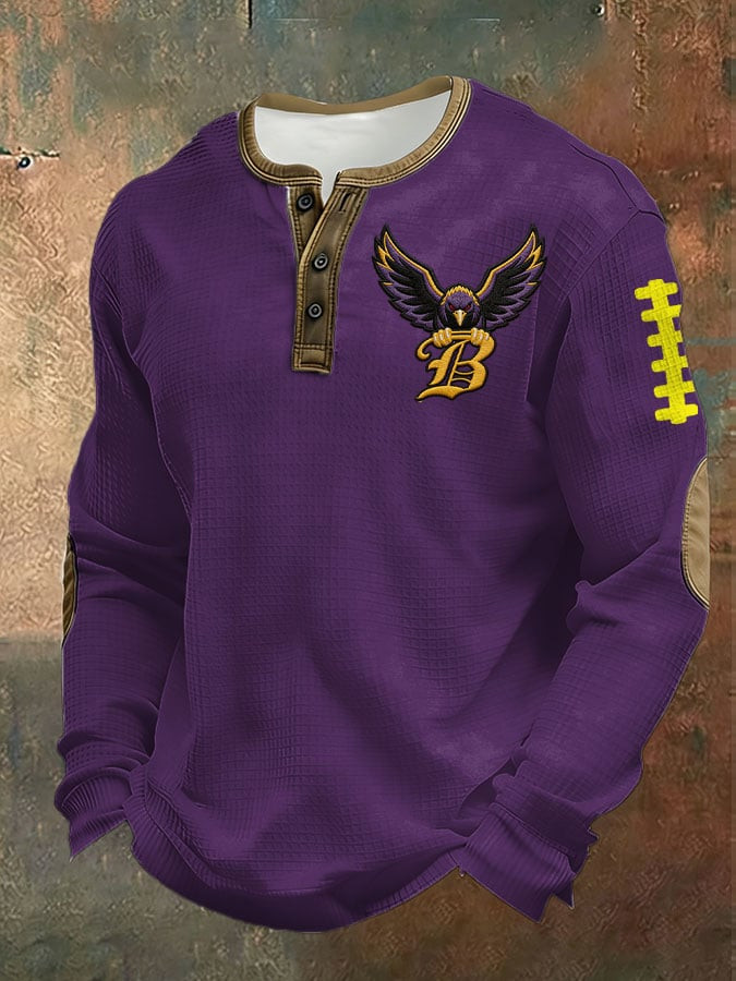 Baltimore Football Waffle Henley Shirt Game Day Ravens Merch Baltimore Strong Clothes Purple-1