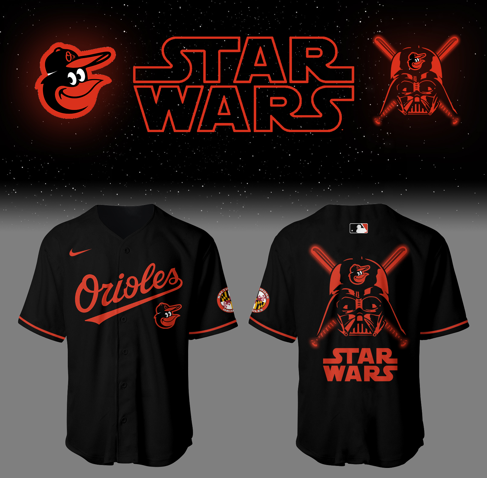 Baltimore Orioles Baseball 2025 Orioles x Star Wars Black Jersey Baseball Coach Gift Ideas