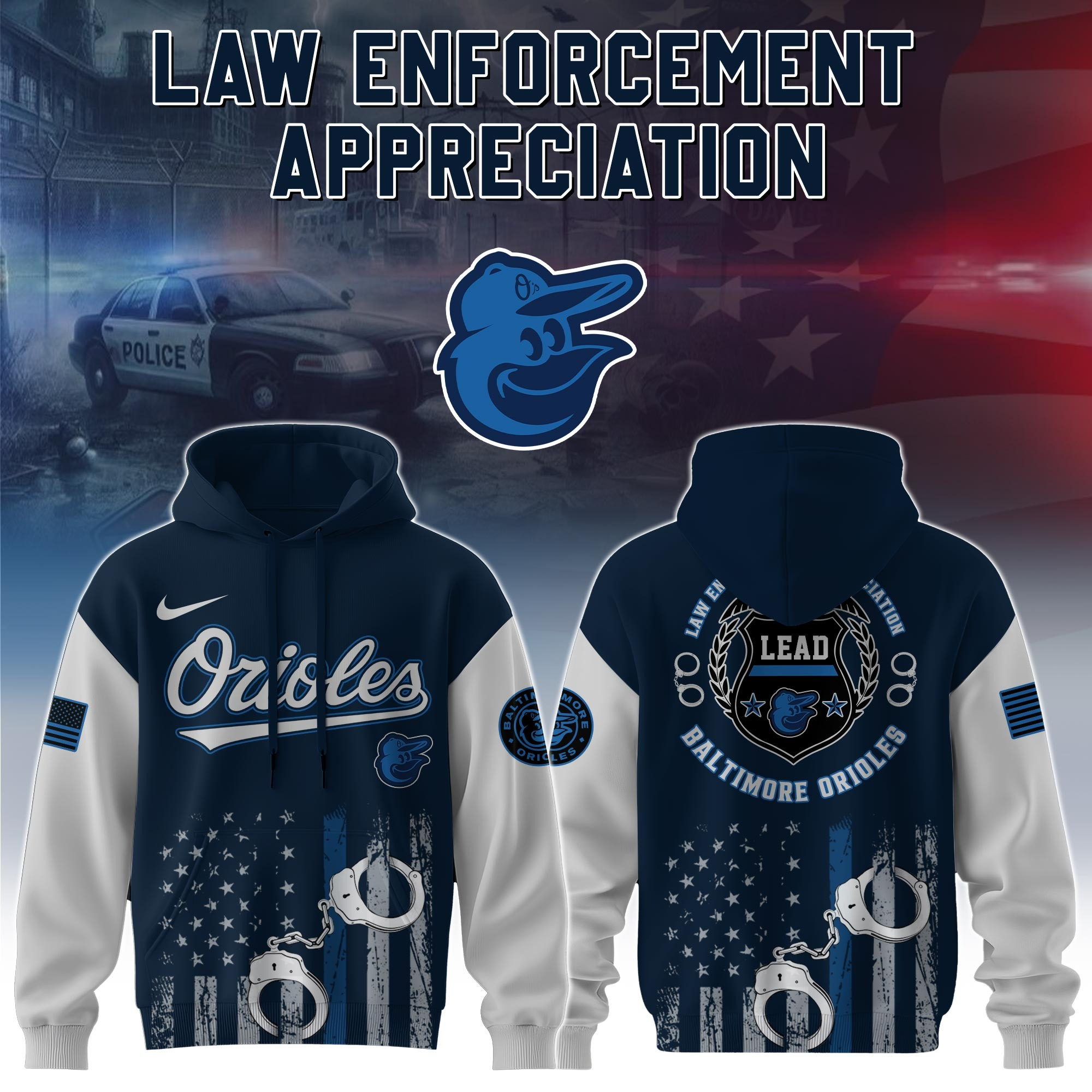 Baltimore Orioles MLB Law Enforcement Appreciation Day Hoodie Thin Blue Line Apparel Gifts
