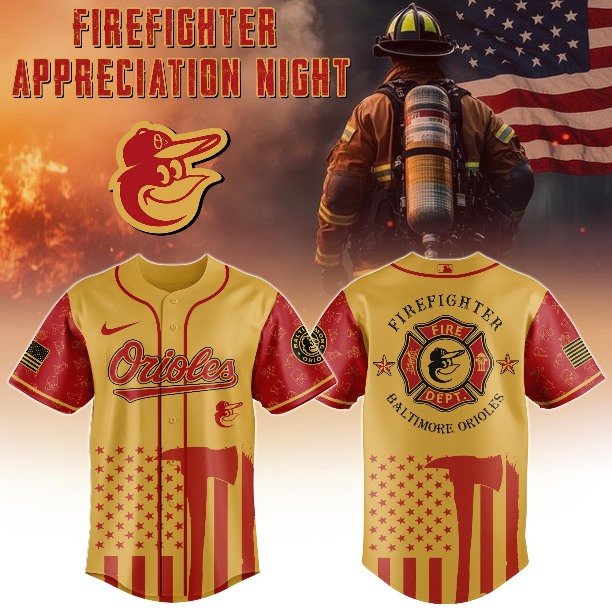 Baltimore Orioles MLB x Firefighter Appreciation Night Jersey 2025 Baseball Player Gift Ideas