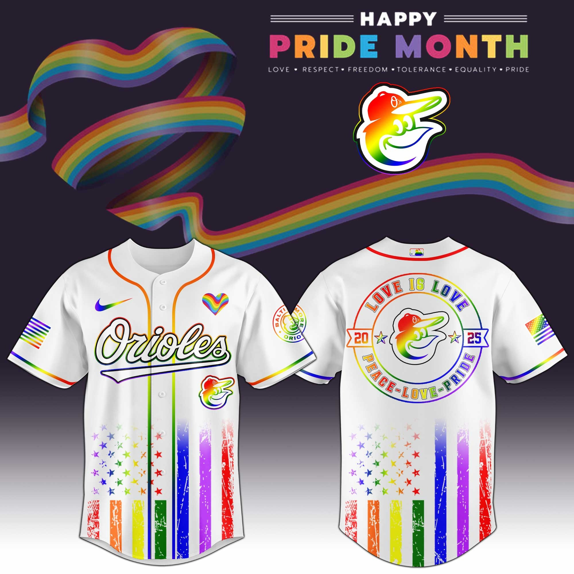 Baltimore Orioles MLB x Happy Pride Month Limited Edition Jersey 2025 Relaxed Fit Shirt For Sport Fan