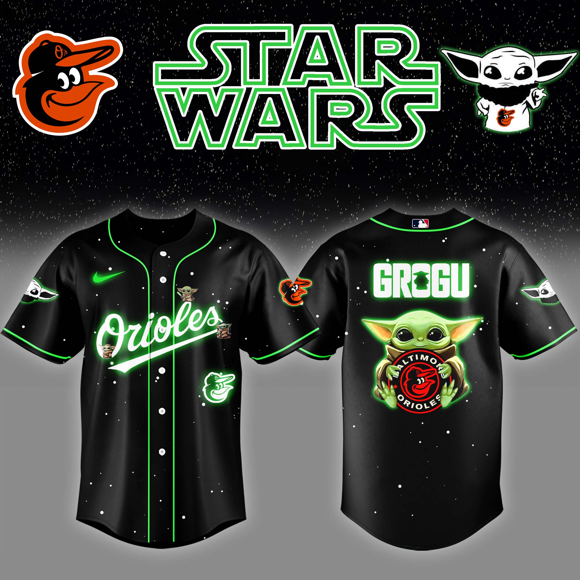 Baltimore Orioles x Stars Wars Grogu Night Baseball Jersey Baseball Father's Day Gifts