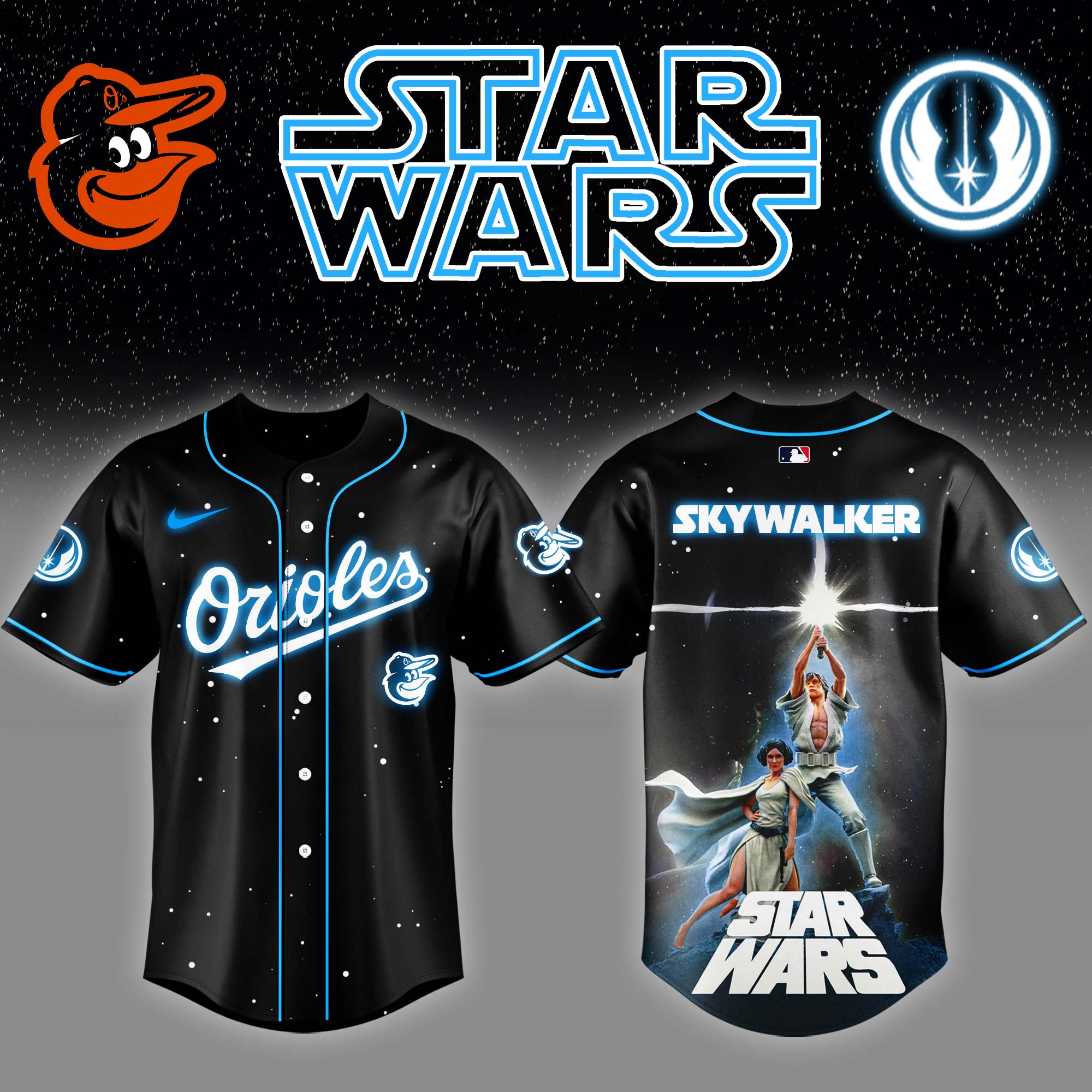 Baltimore Orioles x Stars Wars Luke Skywalker Game Night Baseball Jersey Baseball Coach Gift Ideas