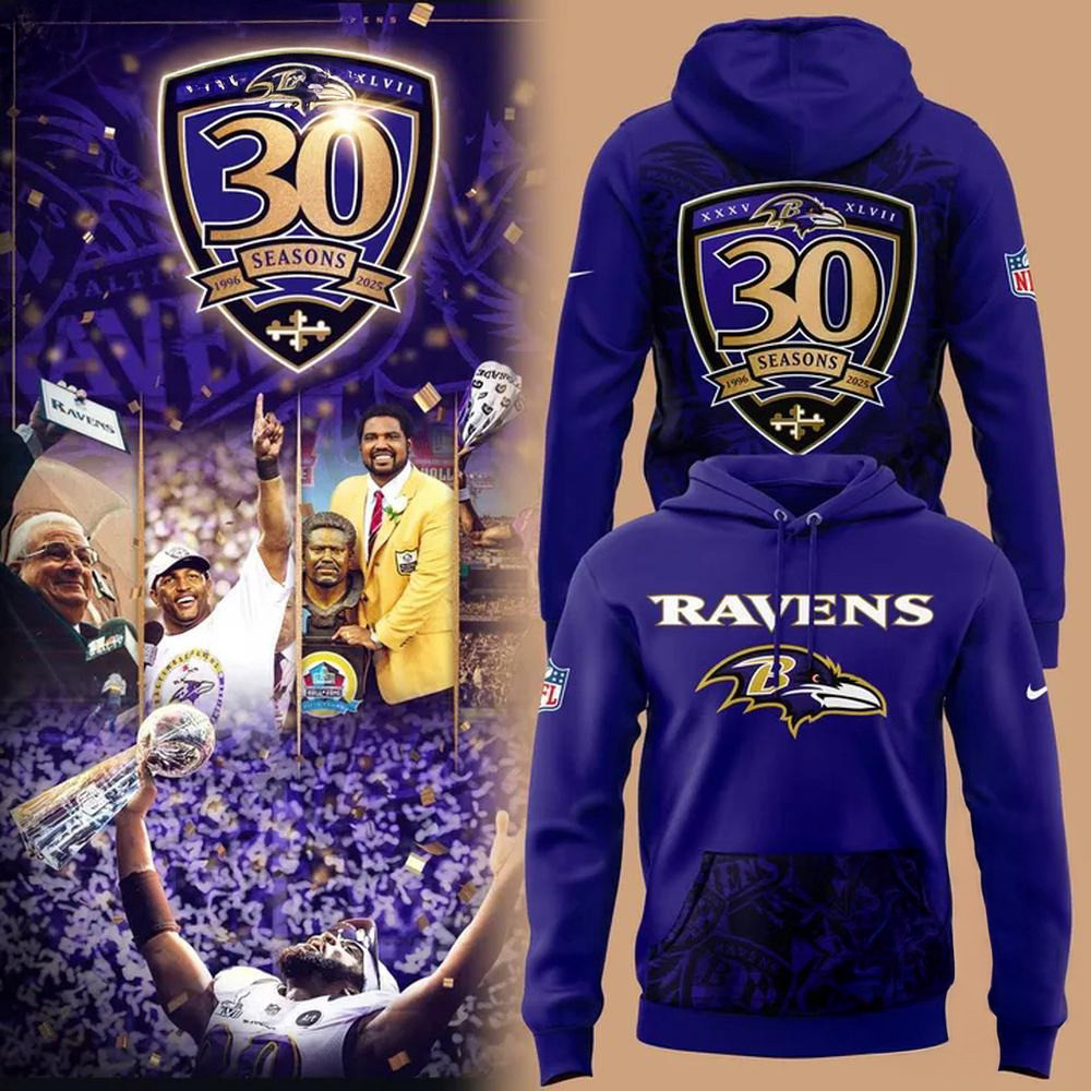Baltimore Ravens 30 Years 1996-2025 Hoodie Best Gifts For Football Fans