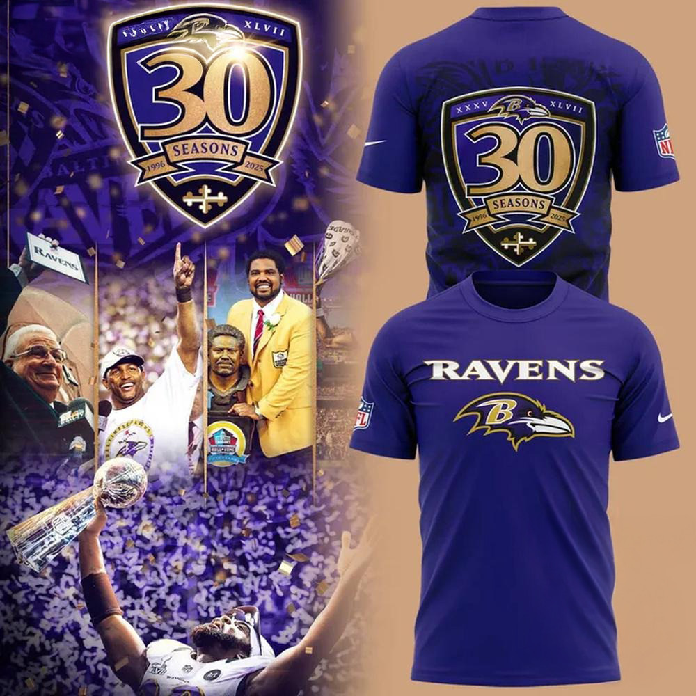 Baltimore Ravens 30 Years 1996-2025 Shirt Best Gifts For Football Fans