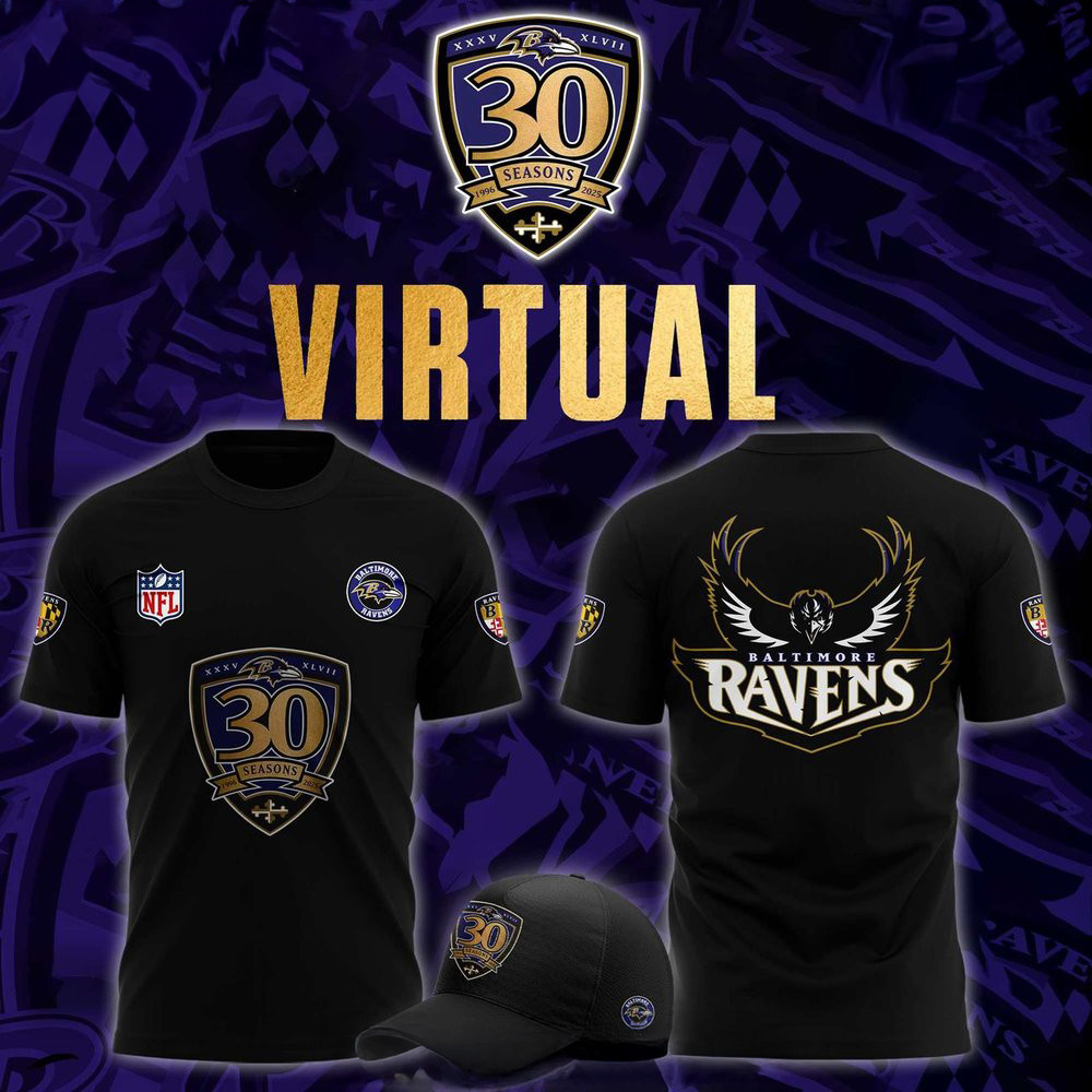 Baltimore Ravens 30th Season Virtual T-Shirt Best Gifts For Football Fans