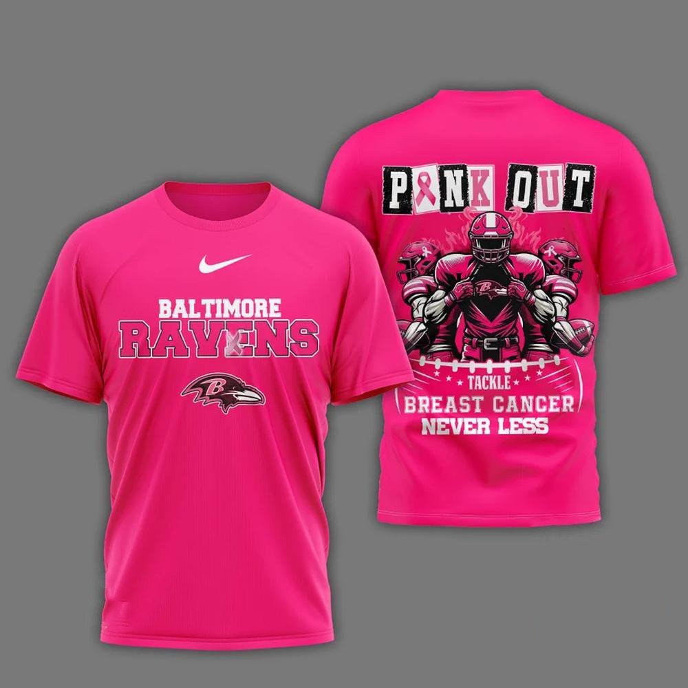 Baltimore Ravens Football Pink Out Tackle Breast Cancer Pink T-Shirt Football Fans Gifts