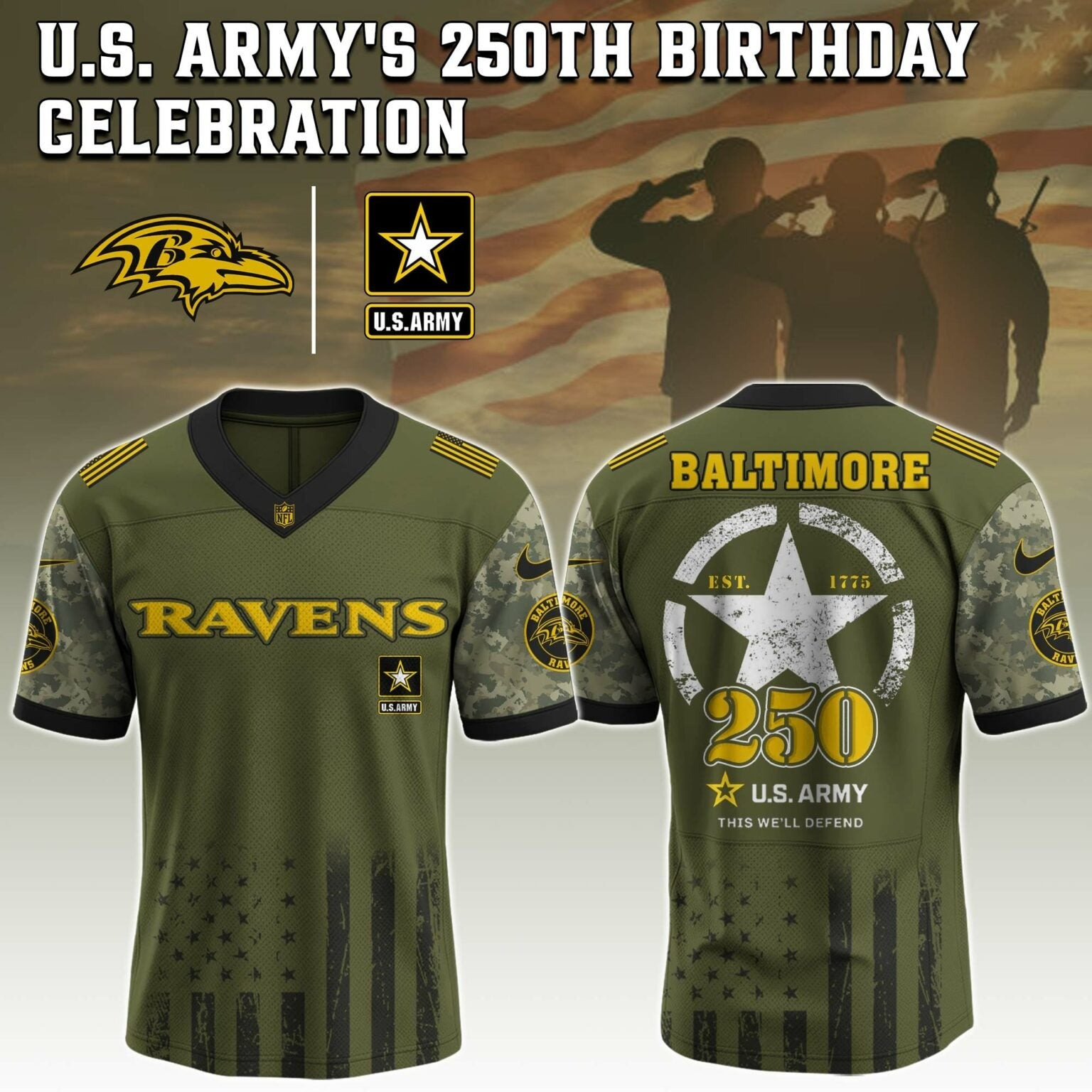Baltimore Ravens NFL x 250 US ARMY Jersey Gift Ideas For Football Lovers