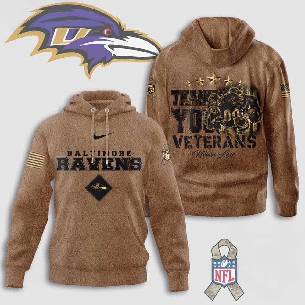 Baltimore Ravens Thank You Veterans Never Less Hoodie Presents For Football Fans