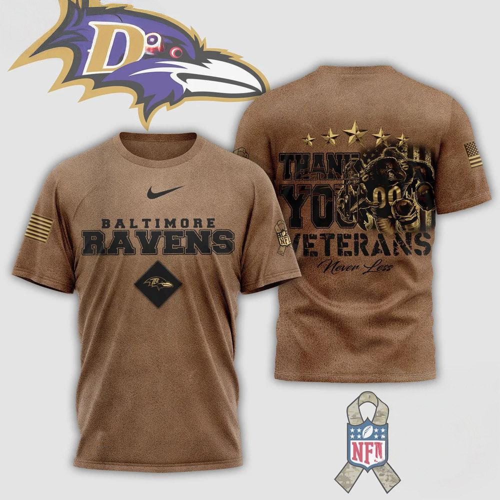Baltimore Ravens Thank You Veterans Never Less T-Shirt Best Gifts For Football Fans