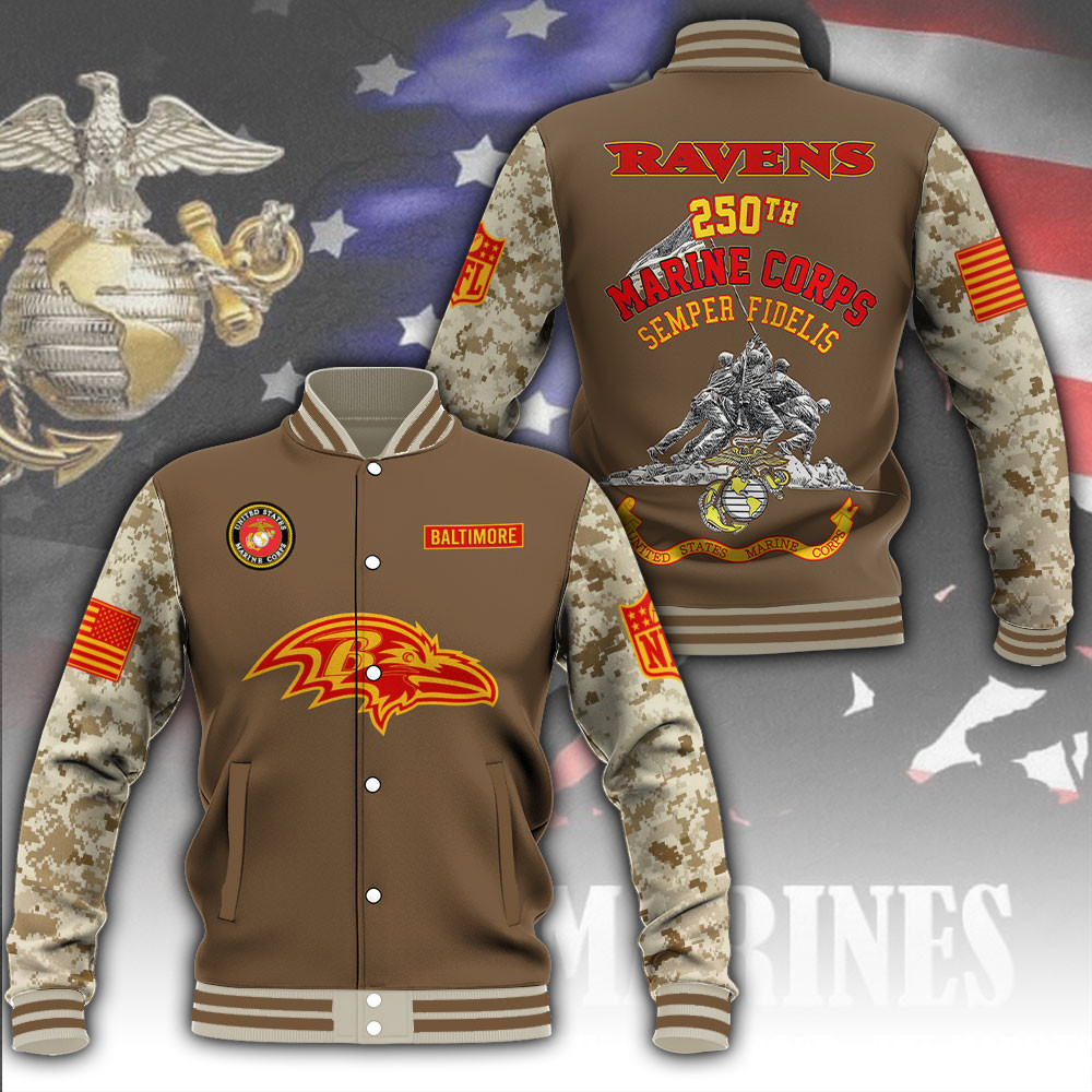 Baltimore Ravens X US Marine Corps 250th Anniversary Jacket Football Fan Gift Ideas