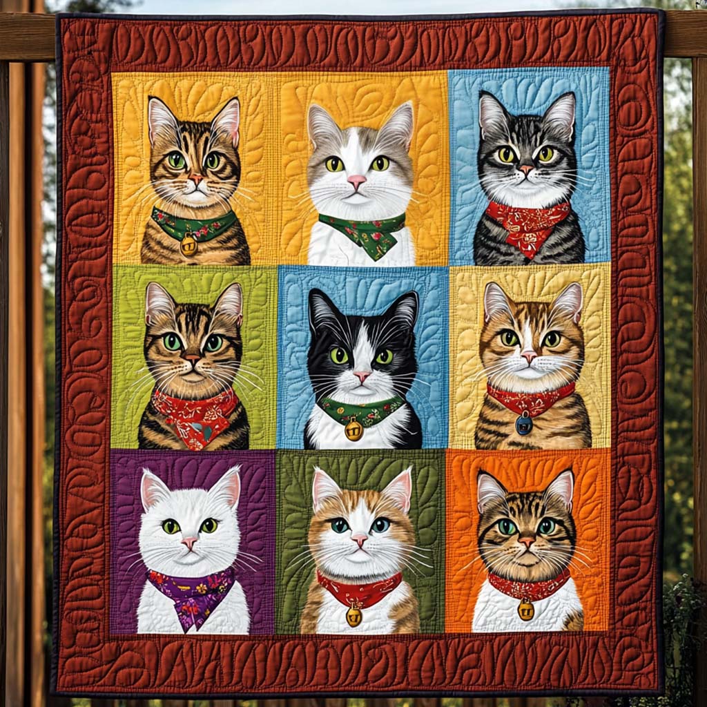 Bandana Felines Quilted Blanket Gifts For Cat Owners